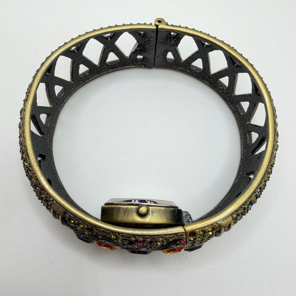 HeidiāDaus "Peekaboo" Watch hinged bracelet, crystal & bronze toned gold metal! - Picture 4 of 16